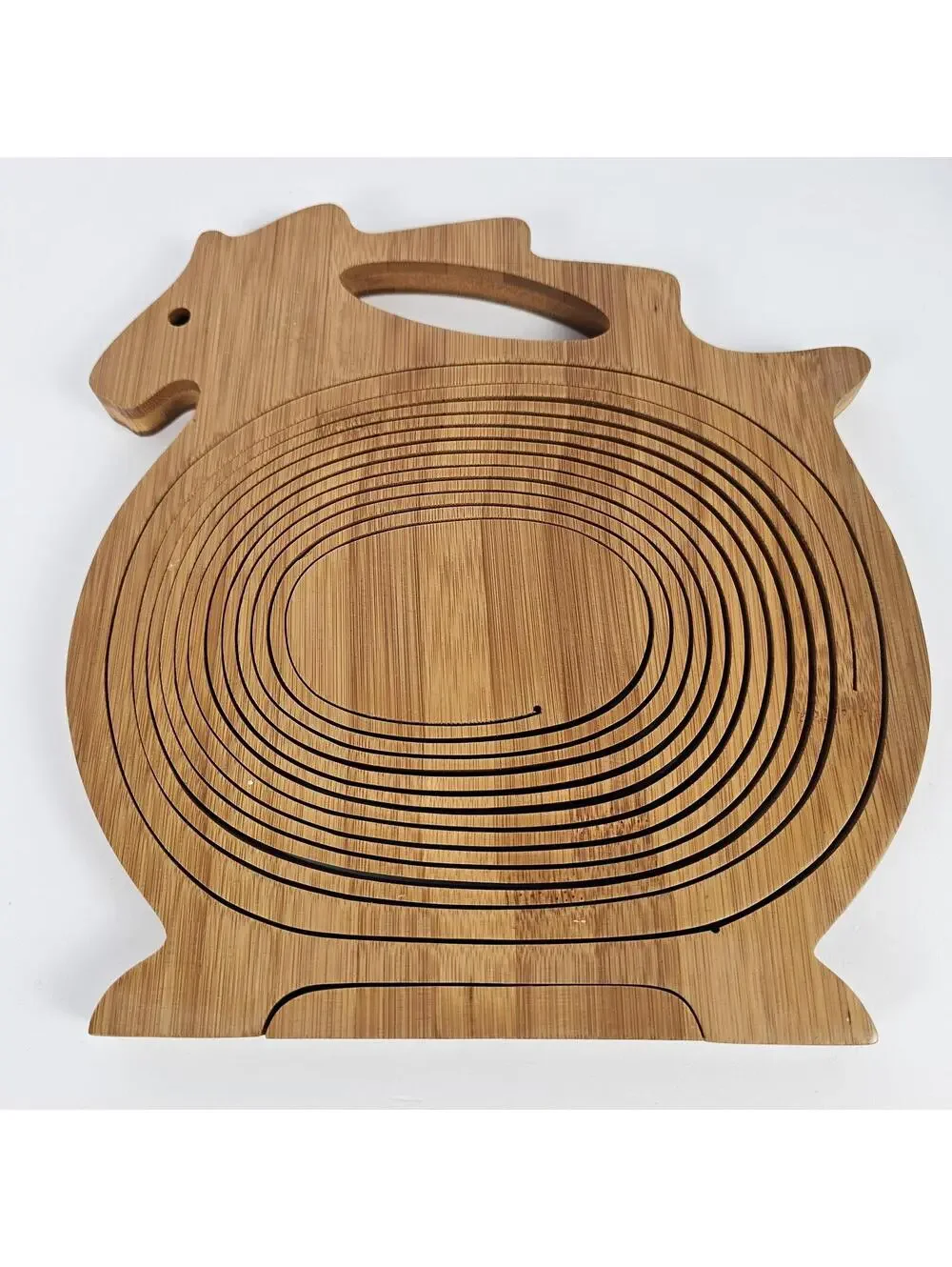 Folding Bamboo Fruit Basket Horse Shape 3D Pop-Up Bowl Cutting Board 10x11”